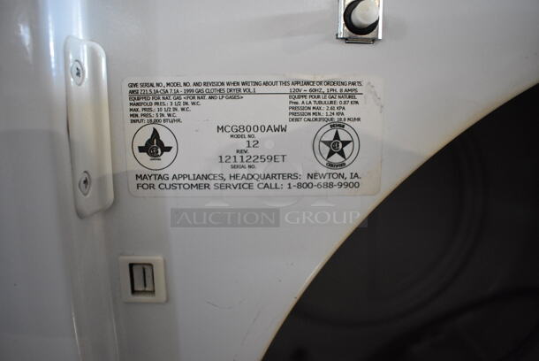Maytag MCG8000AWW Metal Natural Gas Powered Front Load Tumble Dryer w/ Upper Drying Cabinet. 33x35x73 - Image 8 of 8