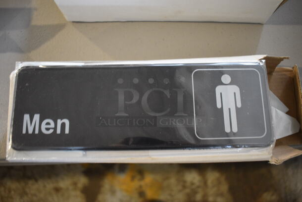12 BRAND NEW IN BOX! Winco SGN-311 Men Bathroom Signs. 9x3. 12 Times Your Bid!