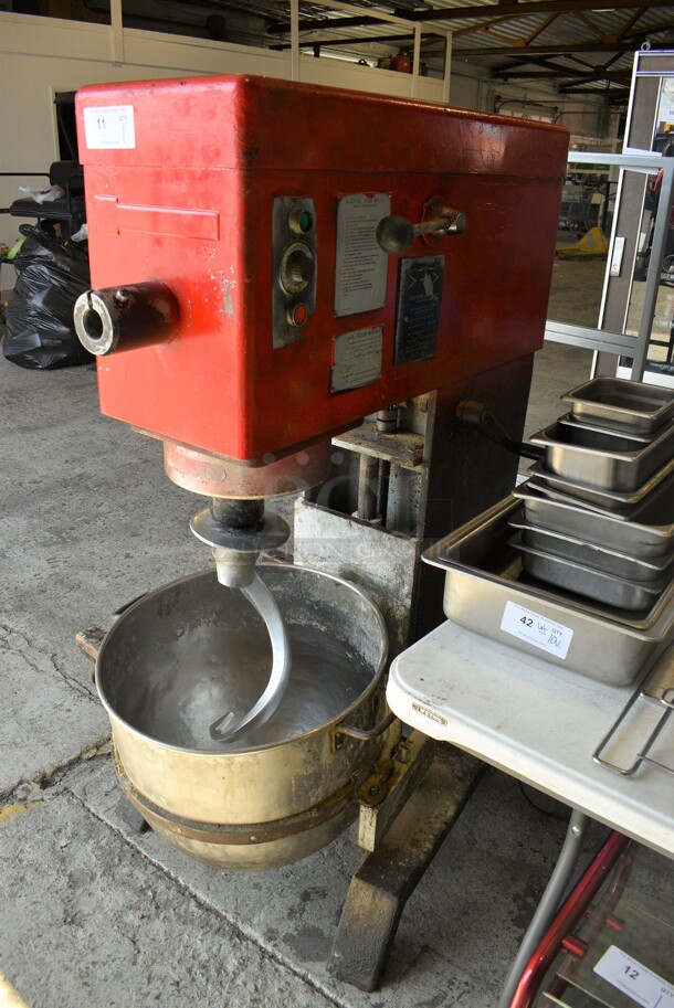 Blakeslee Model DD-80T Metal Commercial Floor Style 80 Quart Planetary Dough Mixer w/ Metal Mixing Bowl and Dough Hook Attachment. 208 Volts, 3 Phase. 28x44x58.5