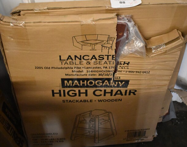 2 BRAND NEW SCRATCH AND DENT! Lancaster Table & Seating 164HIGHCKDMO Mahogany High Chair. 2 Times Your Bid! - Image 1 of 4
