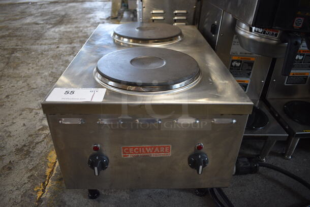 Cecilware Stainless Steel Commercial Countertop Electric Powered 2 Burner Hot Plate Range. 15x23.5x15. Cannot Test Due To Plug Style