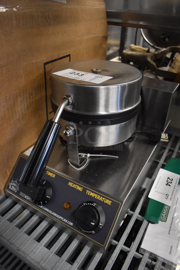 BRAND NEW IN BOX! Carnival King 382WSM11 Stainless Steel Commercial Countertop Non-Stick Single Waffle Maker with Timer. 120 Volts, 1 Phase. 10x20x12. Tested and Working! - Image 2 of 7