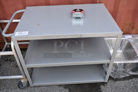 Gray Metal 3 Tier Cart on Commercial Casters. 1 Caster Needs to Be Reattached. 