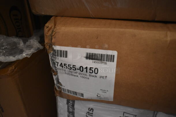 PALLET LOT of 20 BRAND NEW Boxes Including 500TW9 Choice 9 oz. Translucent Thin Wall Plastic Cold Cup - 2500/Case, Tellus Products 9" x 9" No PFAS Added Natural Bagasse Clamshell Container - 200/Case, 394345M Noble Medium Gloves, 394365M Noble Products Powder-Free Disposable Clear Vinyl Gloves for Foodservice - Medium - 1000/Case, 500CC12 Choice Clear PET Customizable Plastic Cold Cup - 12 oz. - 1000/Case, 500CC9 Choice 9 oz. Clear PET Customizable Plastic Squat Cold Cup - 1000/Case, 5008DWALLC Choice 8 oz. Tall Coffee Break Print Smooth Double Wall Paper Hot Cup - 500/Case, 129MCR32B Choice 32 oz. Black Round Microwavable Heavy Weight Container with Lid 7 1/4" - 150/Case, 2 Box 346WSNSM Choice Medium Weight White Wrapped Plastic Spork, Straw, and Napkin Kit - 1000/Case, 74555-0150 Pizza Trays, Choice 32 oz. Clear RPET Hinged Deli Container - 200/Case, 433W8BGC Choice 8 lb. White Paper Bag - 500/Case. 20 Times Your Bid! - Image 11 of 12