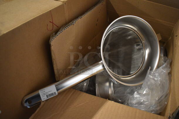 6 BRAND NEW IN BOX! Winco CCB-8R Stainless Steel Bouillon Chinois Strainers. 17x8x9. 6 Times Your Bid!