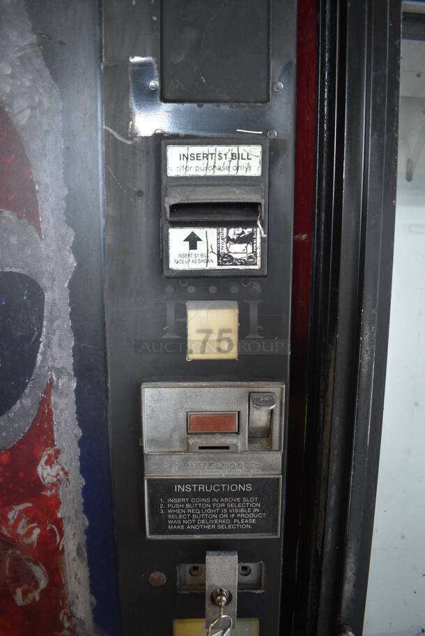 Metal Commercial Canned Drink Vending Machine w/ Bill / Coin Acceptor. Comes w/ Key! 28x28x72. Tested and Powers On But Does Not Get Cold - Image 5 of 6