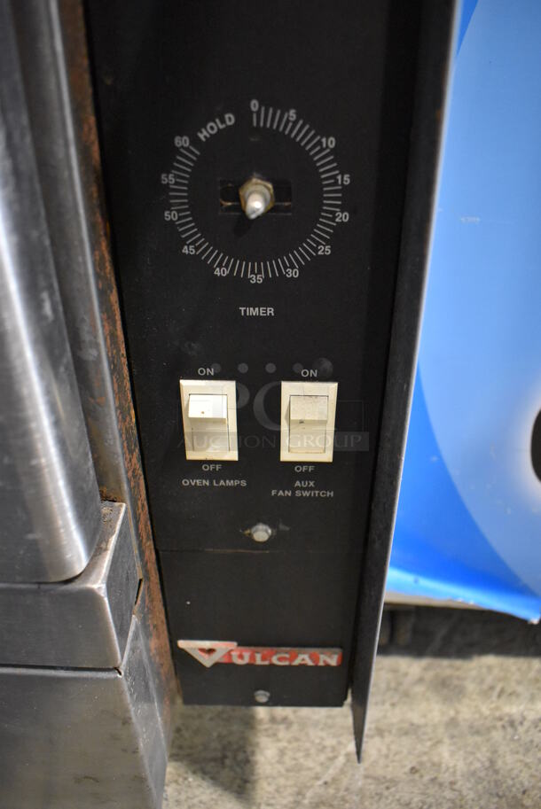 2 Vulcan Snorkel Stainless Steel Commercial Gas Powered Full Size Convection Oven w/ View Through Doors, Metal Oven Racks and Thermostatic Controls. Missing Door Handles. 40x36x79. 2 Times Your Bid! - Image 7 of 9