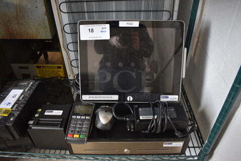 Model HT Elite A-II 15" POS Monitor, SII Model RP-D10 Thermal Receipt Printer, Ingenico Model iPP320 Credit Card Reader, Mouse and Metal Cash Drawer