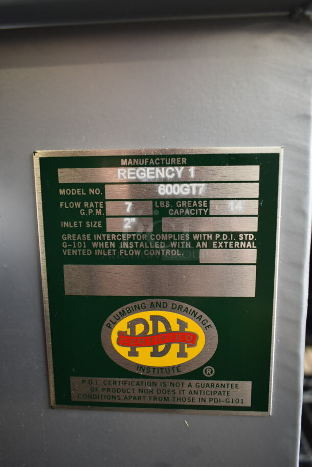 BRAND NEW SCRATCH AND DENT! Regency 600GT7 14 lb. 7 GPM Grease Trap with 2" Non-Threaded Connections - Image 7 of 7