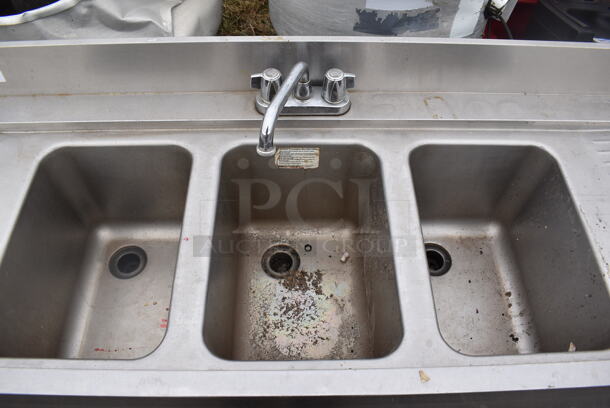 SupremeMetal Stainless Steel Commercial 3 Bay Sink w/ Dual Drain Boards, Faucet and Handles. 59x21x34. Bays 10x14x9. Drain Boards 9x16x1 - Image 4 of 6