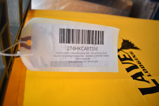 BRAND NEW SCRATCH AND DENT! Lavex 274HKCARTSM Hotel / Housekeeping Cart - Small Three Shelf on Commercial Casters.  - Image 8 of 8