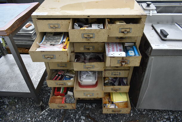 Tan Metal 27 Drawer Cabinet w/ Contents. - Image 4 of 4