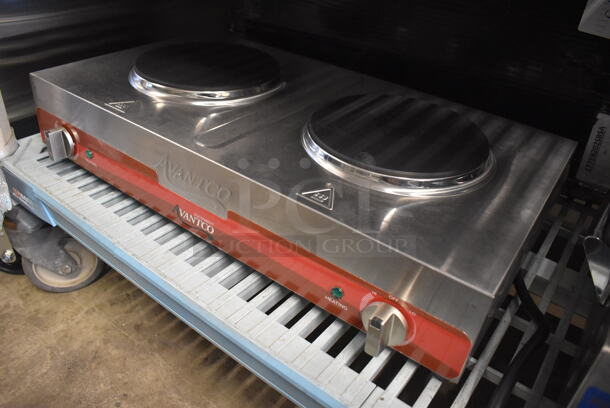 LIKE NEW! Avantco 177EB202SBSA Stainless Steel Countertop Double Burner Solid Top Portable Electric Hot Plate Range. Unit Has Only Been Used a Few Times! 120 Volts, 1 Phase. 23x13x6. Tested and Working! - Image 2 of 7