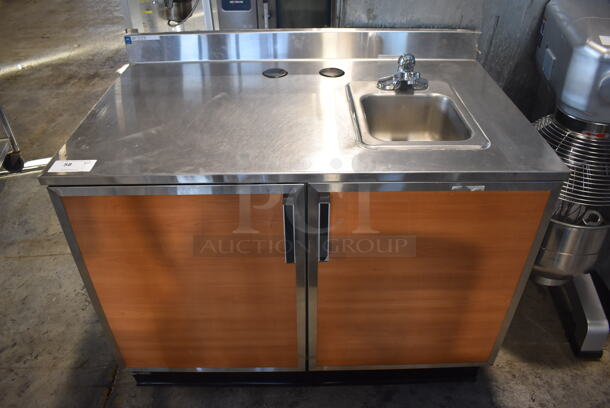 Duke Stainless Steel Counter w/ Sink Basin, Faucet, Handle and 2 Wood Pattern Doors. 48x30x40