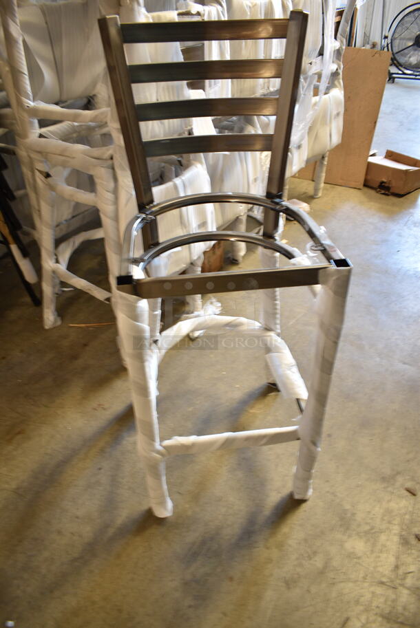 12 BRAND NEW SCRATCH AND DENT! Lancaster Table & Seating 164BMTLADCFR Brown Metal Ladder Back Bar Height Chair Frame. No Cushion. 12 Times Your Bid! - Image 3 of 3