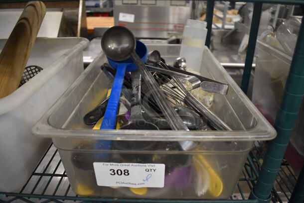 ALL ONE MONEY! Lot of Various Utensils Including Ladles, Whisks and Scoopers in Clear Poly Bin!