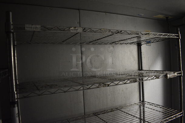 Chrome Finish 4 Tier Wire Shelving Unit. BUYER MUST DISMANTLE. PCI CANNOT DISMANTLE FOR SHIPPING. PLEASE CONSIDER FREIGHT CHARGES. 48x18x75. (kitchen) - Image 3 of 4