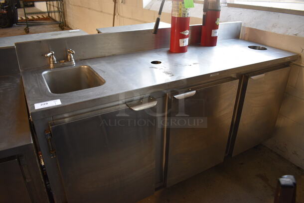 Stainless Steel Commercial Counter w/ Sink Bay, Handles and 3 Doors. 72.5x24.5x42 - Image 1 of 5