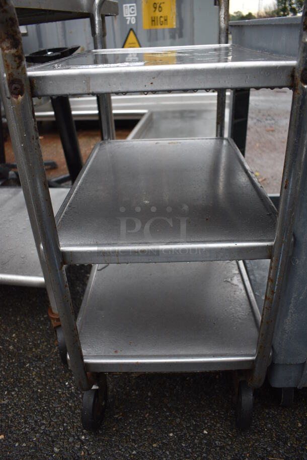 Metal 3 Tier Cart w/ 2 Push Handles on Commercial Casters. 28x16x37 - Image 3 of 4