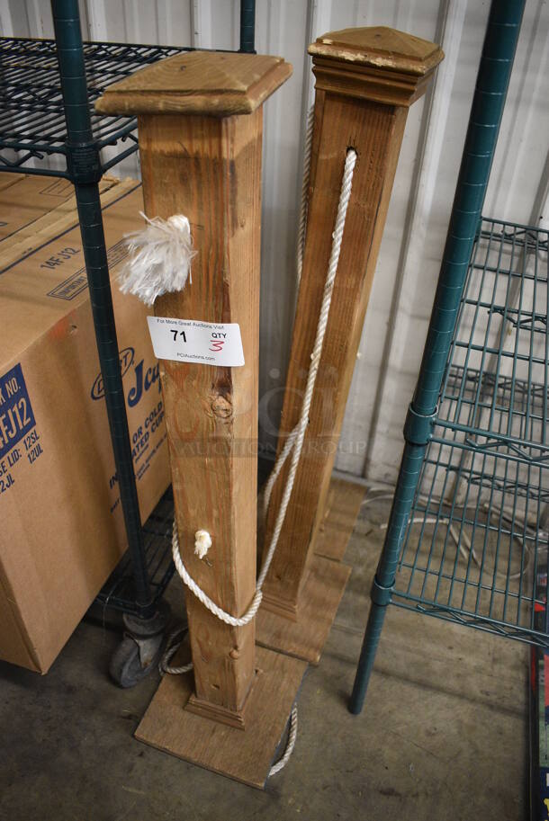 3 Wooden Stanchions w/ Rope. 10x10x44. 3 Times Your Bid! - Image 4 of 4