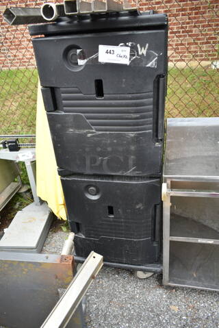 Black Poly 2 Door Reach In Food Catering Bin on Commercial Casters.