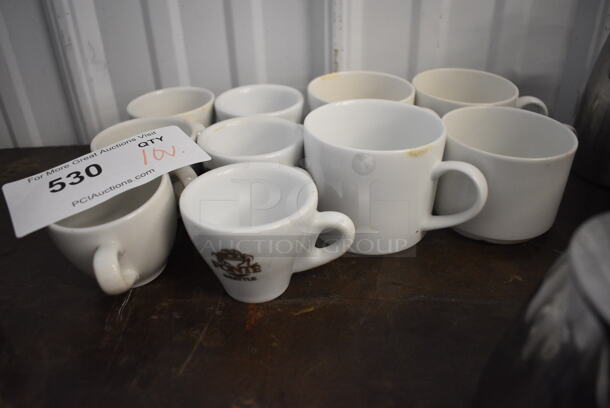 ALL ONE MONEY! Lot of 10 Various White Ceramic Mugs. 