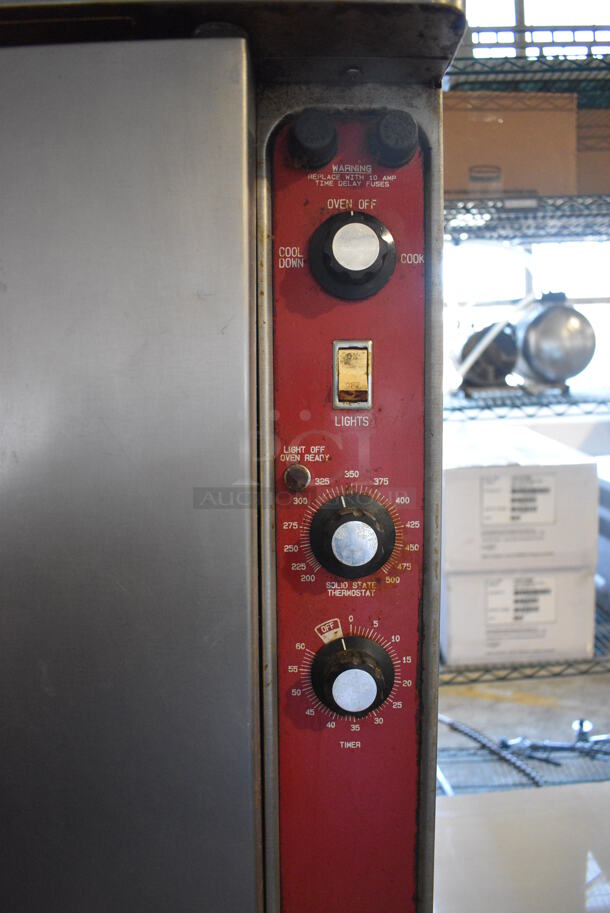 2 Blodgett Stainless Steel Commercial Electric Powered Full Size Convection Ovens w/ Solid Doors, Metal Oven Racks and Thermostatic Controls. 208-220 Volts, 3 Phase. 38x39x65. 2 Times Your Bid! - Image 7 of 10