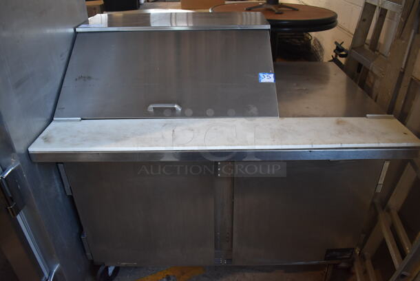 Beverage Air SPE48-12M Stainless Steel Commercial Sandwich Salad Prep Table Bain Marie Mega Top on Commercial Casters. 115 Volts, 1 Phase. 48x34x44. Tested and Powers On But Does Not Get Cold