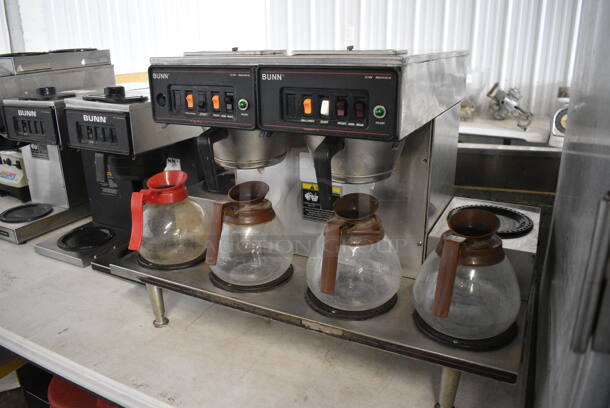 Bunn Stainless Steel Commercial Countertop 6 Burner Coffee Machine w/ 2 Metal Brew Baskets and 4 Coffee Pots. 30x20x21 - Image 3 of 6