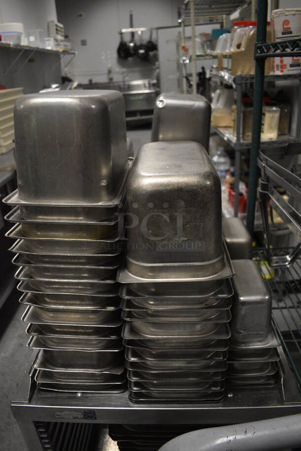 Epco Metal Commercial Pan Transport Rack w/ Various Stainless Steel Drop In Bins Including 1/6x4, 1/6x6, 1/9x4, 1/3x6, 1/2x4. 21x27x36. BUYER MUST REMOVE. (kitchen) - Image 6 of 9