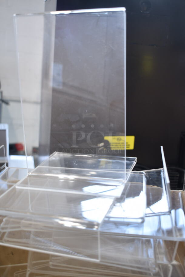 ALL ONE MONEY! Lot of Clear Poly Tabletop Paper Holders; 12 Small, 35 Medium, 1 Large. Includes 6x3x9 - Image 7 of 8