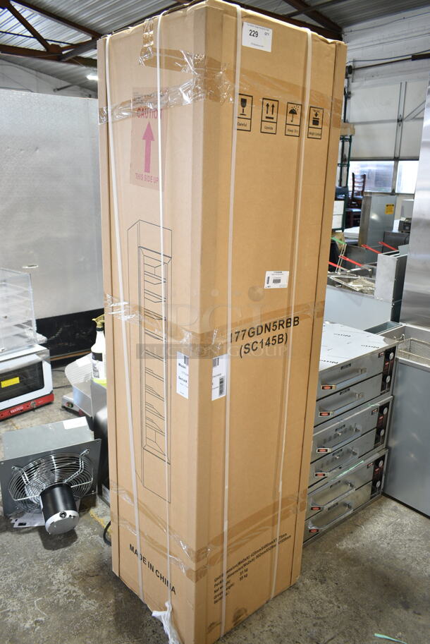 BRAND NEW IN BOX! Galaxy 177GDN5RBB Metal Commercial Single Door Reach In Cooler Merchandiser w/ Poly Coated Racks and Red, White, and Blue LED Lighting. 110-120 Volts, 1 Phase. Tested and Working! - Image 2 of 4