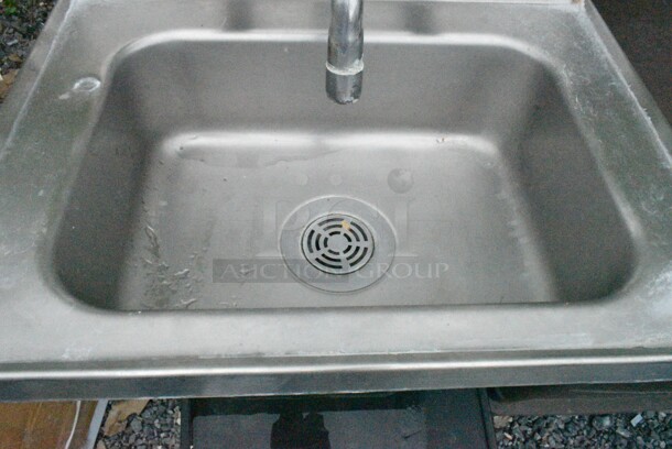 Stainless Steel Single Bay Wall Mount Sink w/ Faucet and Handles.  - Image 4 of 6
