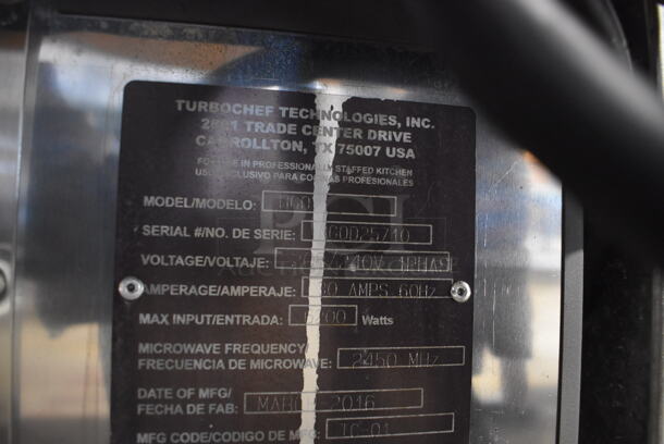 2016 Turbochef NGO Metal Commercial Countertop Electric Powered Rapid Cook Oven. 208/240 Volts, 1 Phase. 16x28x22 - Image 7 of 7