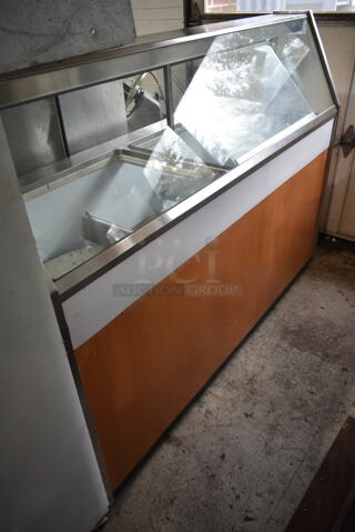 Metal Commercial Floor Style Ice Cream Dipping Cabinet w/ Metal Ice Cream Tub Collars. Tested and Does Not Power On