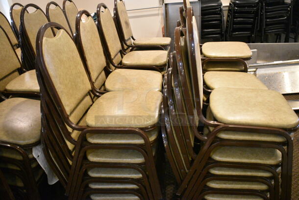 110 Brown Metal Stackable Banquet Chair. 110 Times Your Bid! BUYER MUST REMOVE: Bring Tools and Manpower Needed To Remove This Item. (secondary dining room)  - Image 3 of 4