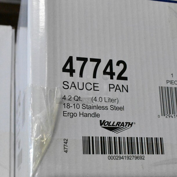 6 BRAND NEW! Vollrath 47742 4 1/4 qt Intrigue® Stainless Sauce Pan w/ Hollow Metal Handle - Induction Ready. 6 Times Your Bid!  - Image 3 of 3