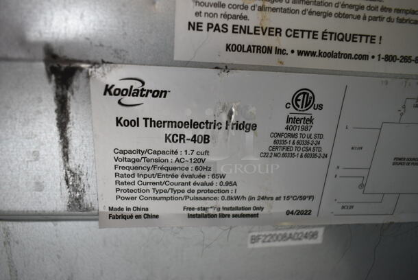 Koolatron KCR-40B Metal Mini Cooler. 115 Volts, 1 Phase. Tested and Powers On But Does Not Get Cold - Image 4 of 4