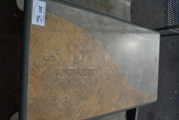 Tan and Gray Green Table w/ 2 Single Booth Seats on Metal Frame. - Image 3 of 4