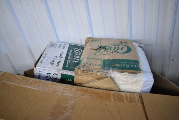 PALLET LOT of 15 BRAND NEW Boxes Including Noble 394365XL Noble Products Powder-Free Disposable Clear Vinyl Gloves for Foodservice - Extra Large - 1000/Case, Dart Performer Foam Hinged Lid Containers, 612509HD Round Heavy Weight Foil Take-Out Pan, 395TO9121 Compartment Take-Out Container, Brown Bags, Cardboard Boxes. 15 Times Your Bid! - Image 3 of 9