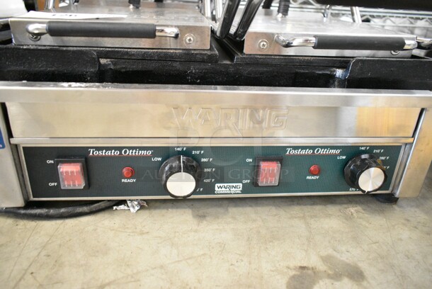 BRAND NEW SCRATCH AND DENT! 2023 Waring WFG300 Stainless Steel Commercial Countertop Double Panini Press. 240 Volts, 1 Phase.  - Image 3 of 5