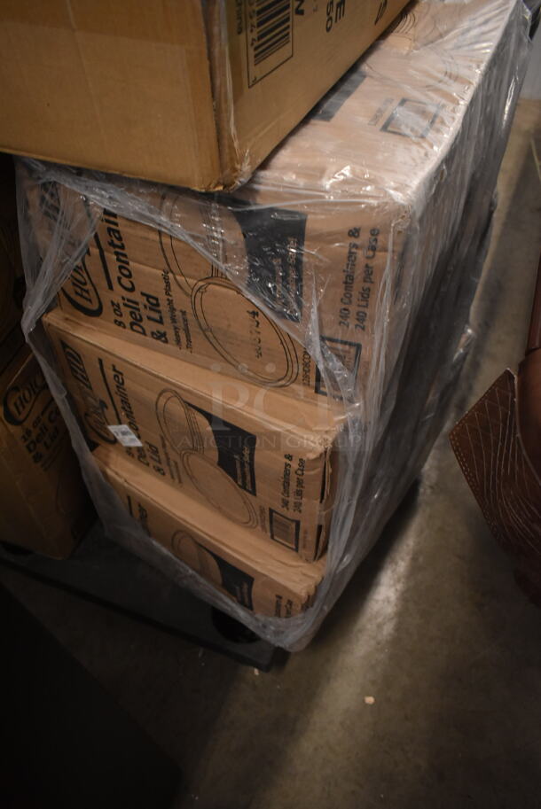 PALLET LOT of 33 BRAND NEW Boxes Including 2 Box 245CB12PLN Choice Kraft Plain Pizza Box, 2 Box 612509LCO Choice 9" Round Standard Weight Foil Take-Out Pan with Board Lid - 200/Case, 2 Box Choice 16 oz Deli Container and Lid, 4112-CL Fineline Quenchers 4112-CL Blaster Bomb Shot Cups / Power Bombs - 500/Case, 50020W Choice 20 oz. White Poly Paper Hot Cup - 600/Case, 3 Box 128HD8COMBO ChoiceHD 8 oz. Microwavable Translucent Plastic Deli Container and Lid Combo Pack - 240/Case, 6 Box 130WSPOON Choice Medium Weight White Plastic Teaspoon - 1000/Case, Dart 50HT1 5" x 5" x 3" White Foam Hinged Lid Container - 500/Case, 124A4012 American Metalcraft A4012 12" x 1" Standard Weight Aluminum Straight Sided Pizza Pan, 40716QTALMHB Choice 16 Qt. Aluminum Colander with Base and Handles, 500PMBG Choice 10" x 14" Ecru Colored Paper Placemat with Scalloped Edge - 1000/Case. 33 Times Your Bid! - Image 8 of 12