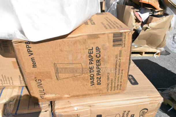 20 BRAND NEW Boxes Including 130SCB048DL Visions Clear PET Plastic Dome Lid for 24, 32, and 48 oz. Square Bowls - 300/Case, Herc 5014347M15 Lavex Li'l Herc 56 Gallon 1.5 Mil 43" x 47" Low Density Medium-Duty Black Can Liner / Trash Bag - 100/Case, 5001RT350N Lavex Natural Kraft Hardwound Paper Towel, 350 Feet / Roll - 12/Case, 3 Box 395RP09 EcoChoice Compostable Sugarcane / Bagasse 9" Plate - 500/Case, 433NHT101 Choice 1/6 Standard Size White "Thank You" Medium-Duty Plastic T-Shirt Bag - 1000/Case, 3 Box 760SOUP16WB Choice 16 oz. White Double Poly-Coated Paper Food Cup - 500/Case, Dart 16MJ20 16 oz. Medium Squat White Customizable Foam Food Container, 500TW5 Choice 5 oz. Translucent Thin Wall Plastic Cold Cup - 2500/Case. 20 Times Your Bid!  - Image 10 of 12