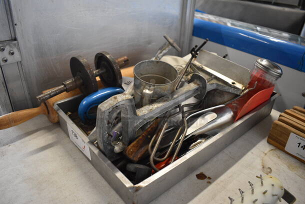 ALL ONE MONEY! Lot of Various Utensils Including Scraper, Rolling Pin, Whisks and Poly Teaspoons and Metal Bin! - Image 2 of 4
