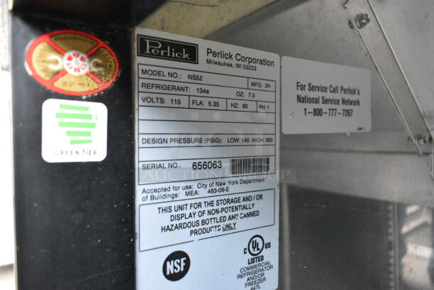 Perlick NS52 Metal Commercial 2 Door Back Bar Cooler. 115 Volts, 1 Phase.  - Image 6 of 6