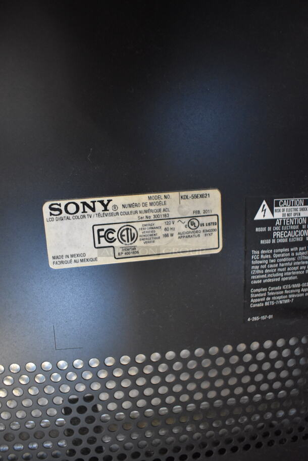 2011 Sony KDL-55EX621 55" LCD Digital Color Television. 120 Volts, 1 Phase. Buyer Must Pick Up - We Will Not Ship This Item. Tested and Working! - Image 3 of 7