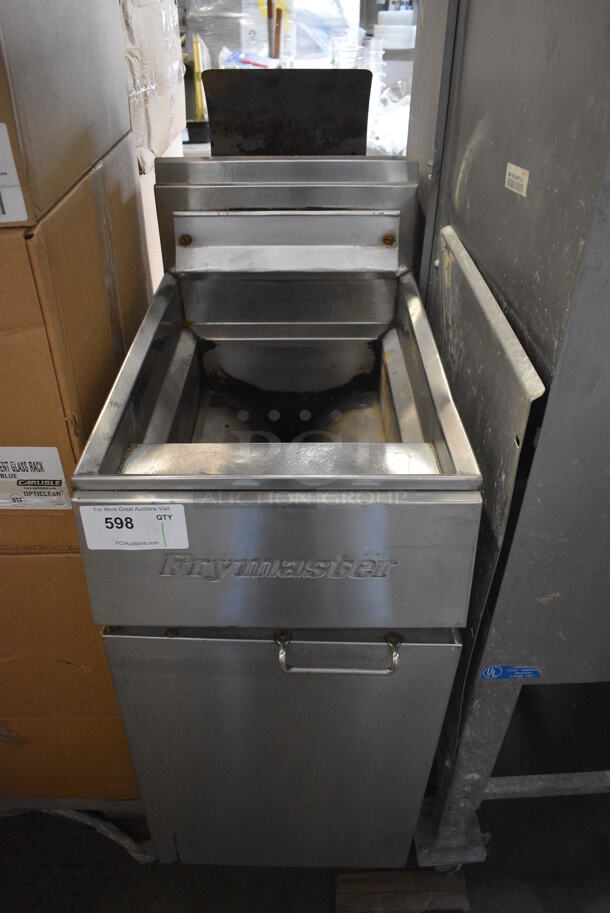 Frymaster Model GF14SD Stainless Steel Commercial Floor Style Natural Gas Powered Deep Fat Fryer. 100,00 BTU. 16x30x49