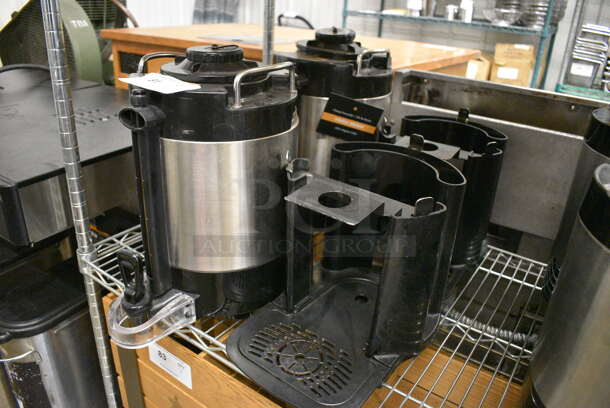 2 Stainless Steel and Black Poly Beverage Holder Dispenser and 2 Black Poly Stands w/ Drip Trays. 9x12x14, 9x13x10. 2 Times Your Bid! - Image 4 of 6