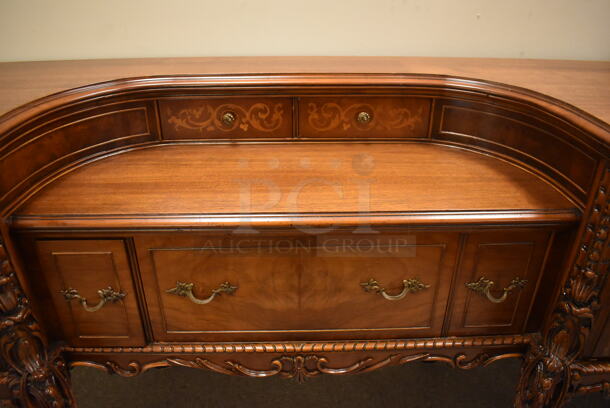 Ornate Hard Wood Victorian Style Writing Spinet Desk w/ 5 Drawers and 2 Cabinets. - Image 5 of 10