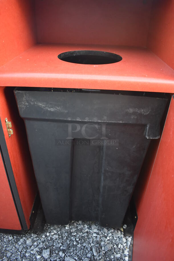 Red Double Trash Can Shell w/ Tray Return, Trash Deposit Hole, 2 Doors and Trash Can. 43x21x47 - Image 4 of 5
